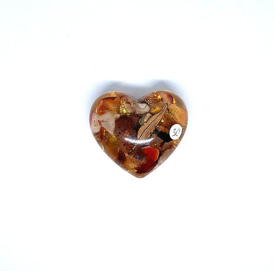 Orgonite Cœur M - Cornaline, or, plume 🧡
