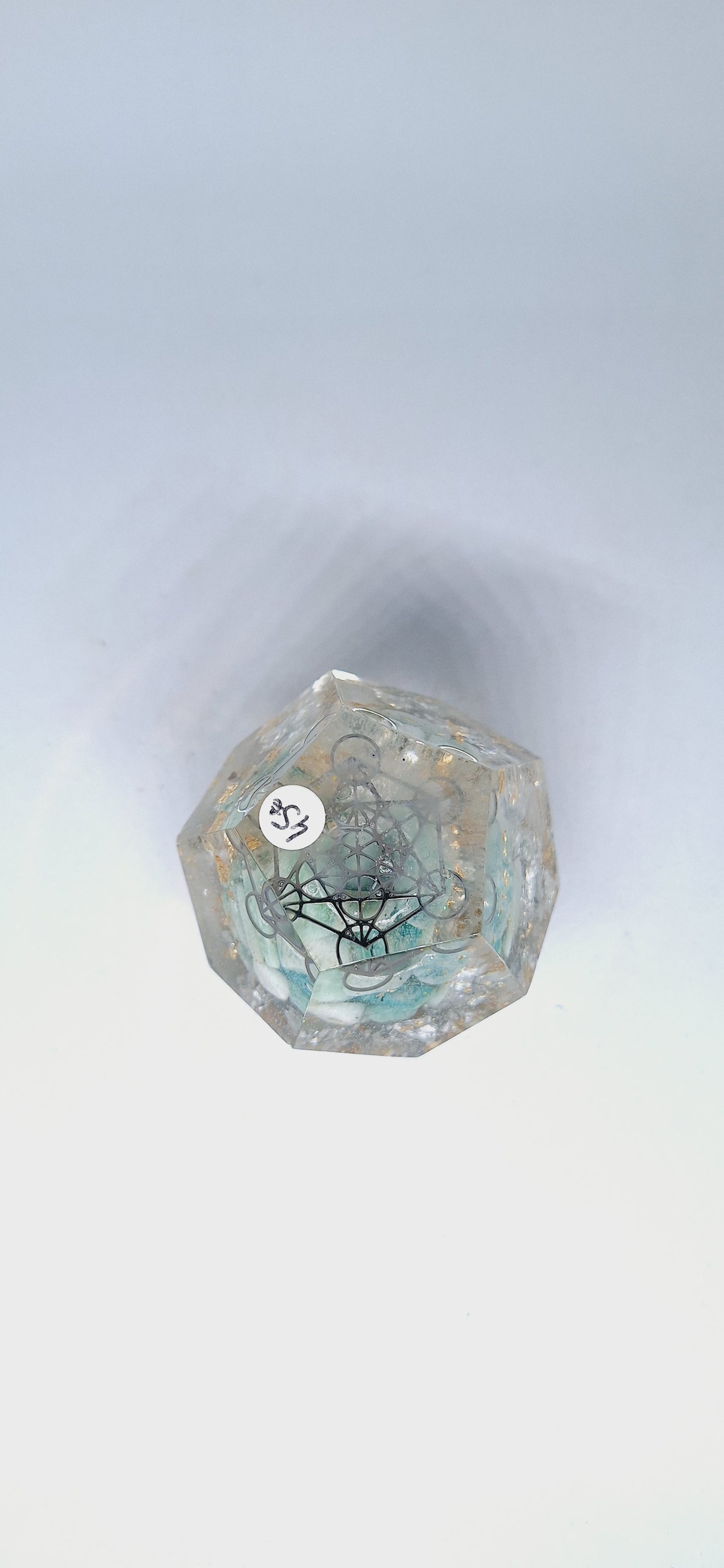 Orgonite Dodécaèdre Amazonite, Métatron, or et aluminium M