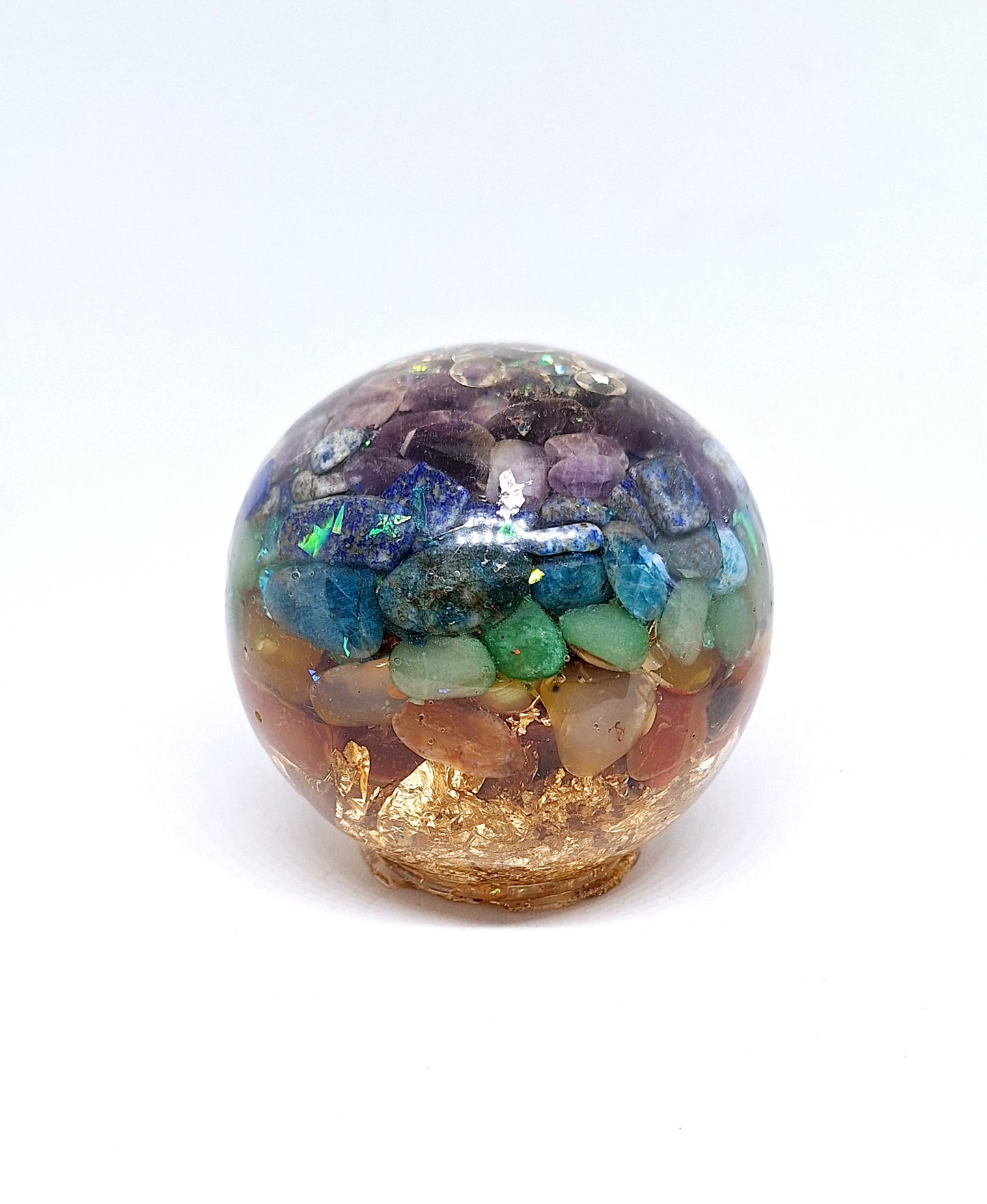 Orgonite Sphère de rééquilibrage global et d'harmonisation des chakras XL - Lune, or