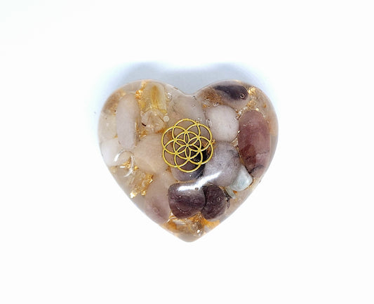 Orgonite Cœur XL - Jade jinsi, or, graine de vie 🤎🤍