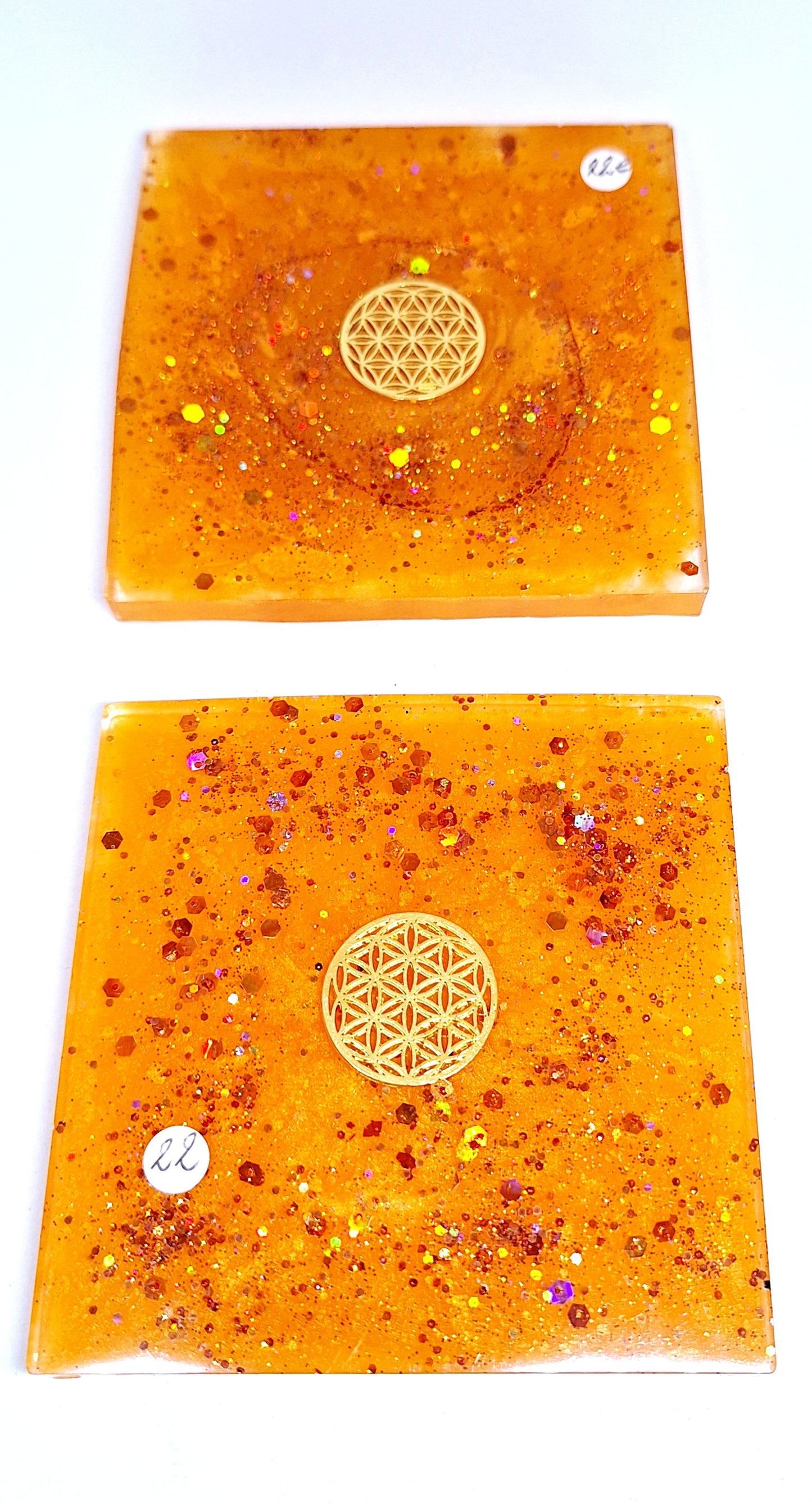 Plaque de rechargement carrée - Fleur de vie - Orange doré