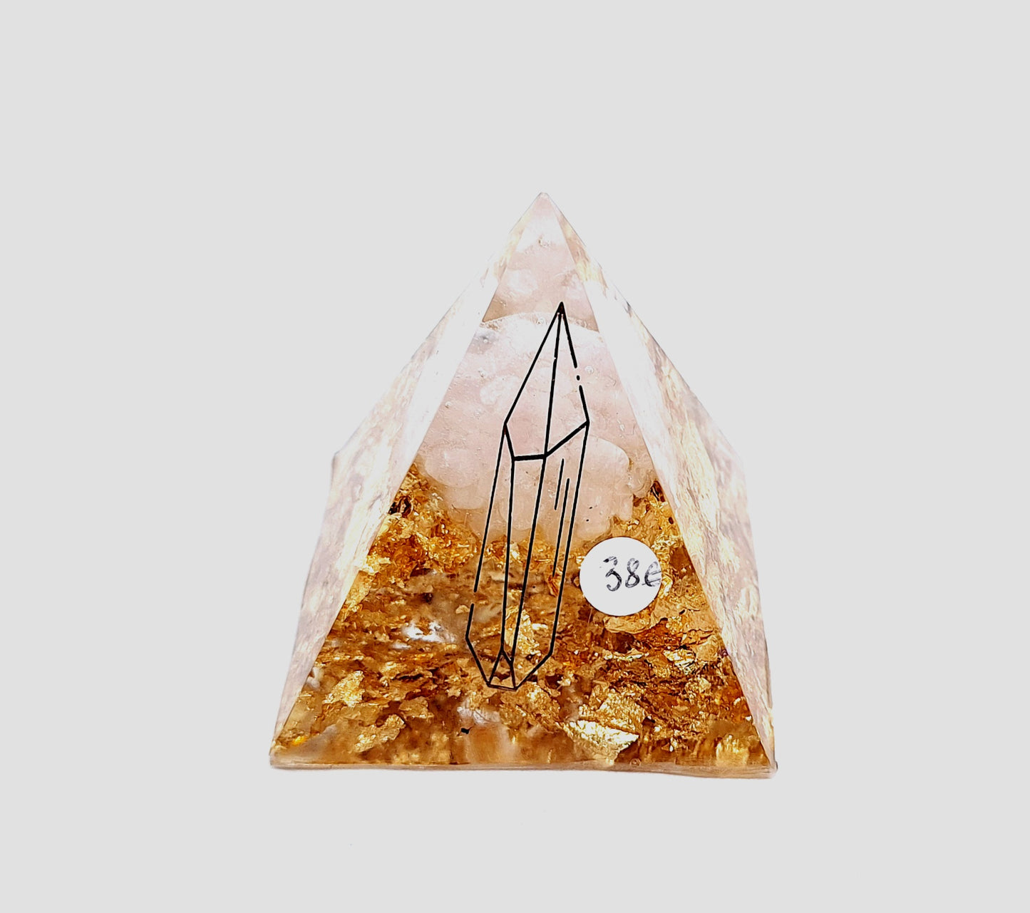 Orgonite pyramide M - Quartz rose, or, cristal 🩷