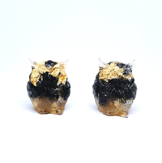 Chouette orgonite Obsidienne -Or