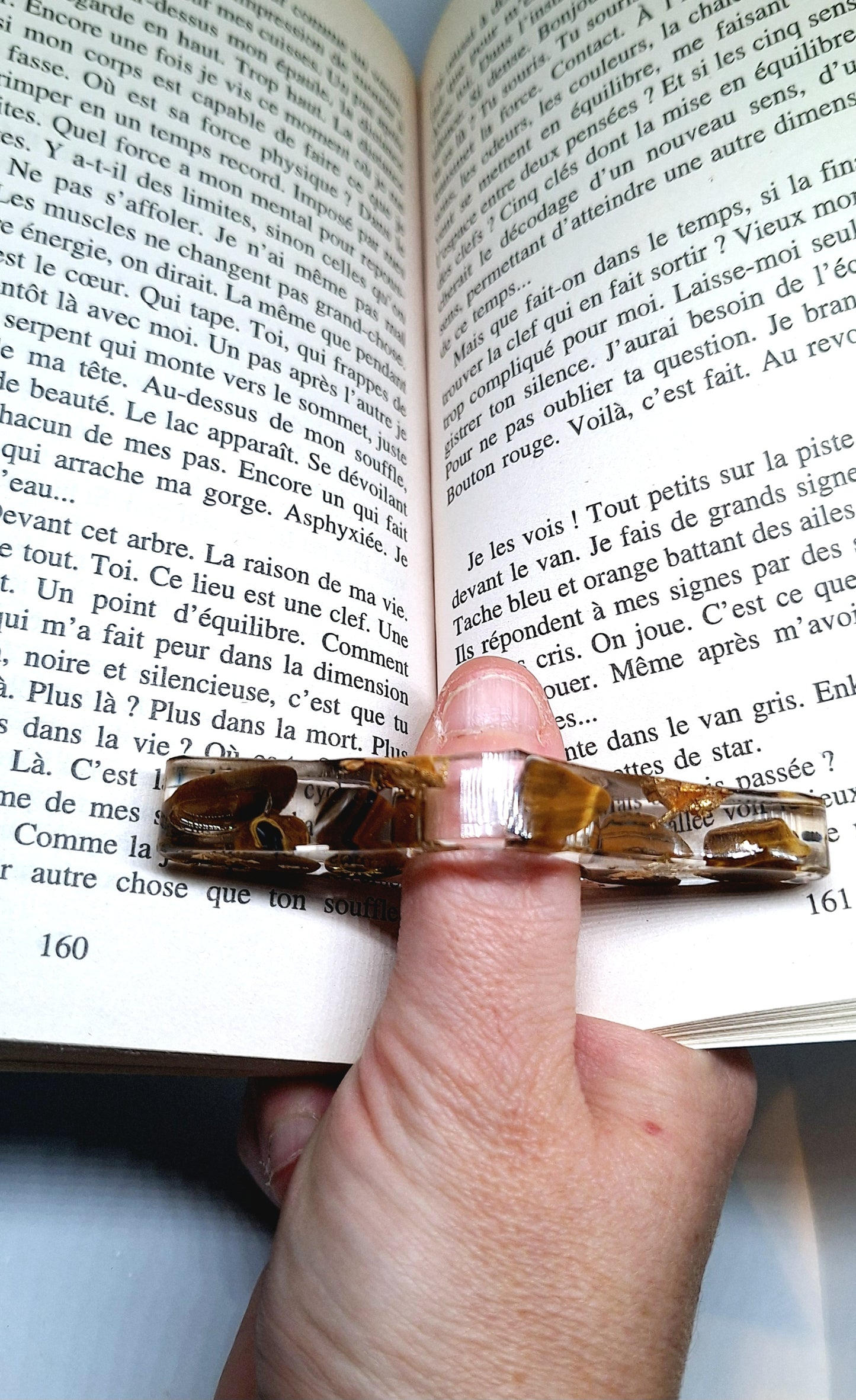 Bague de lecture orgonite - Œil de tigre, soleil, or