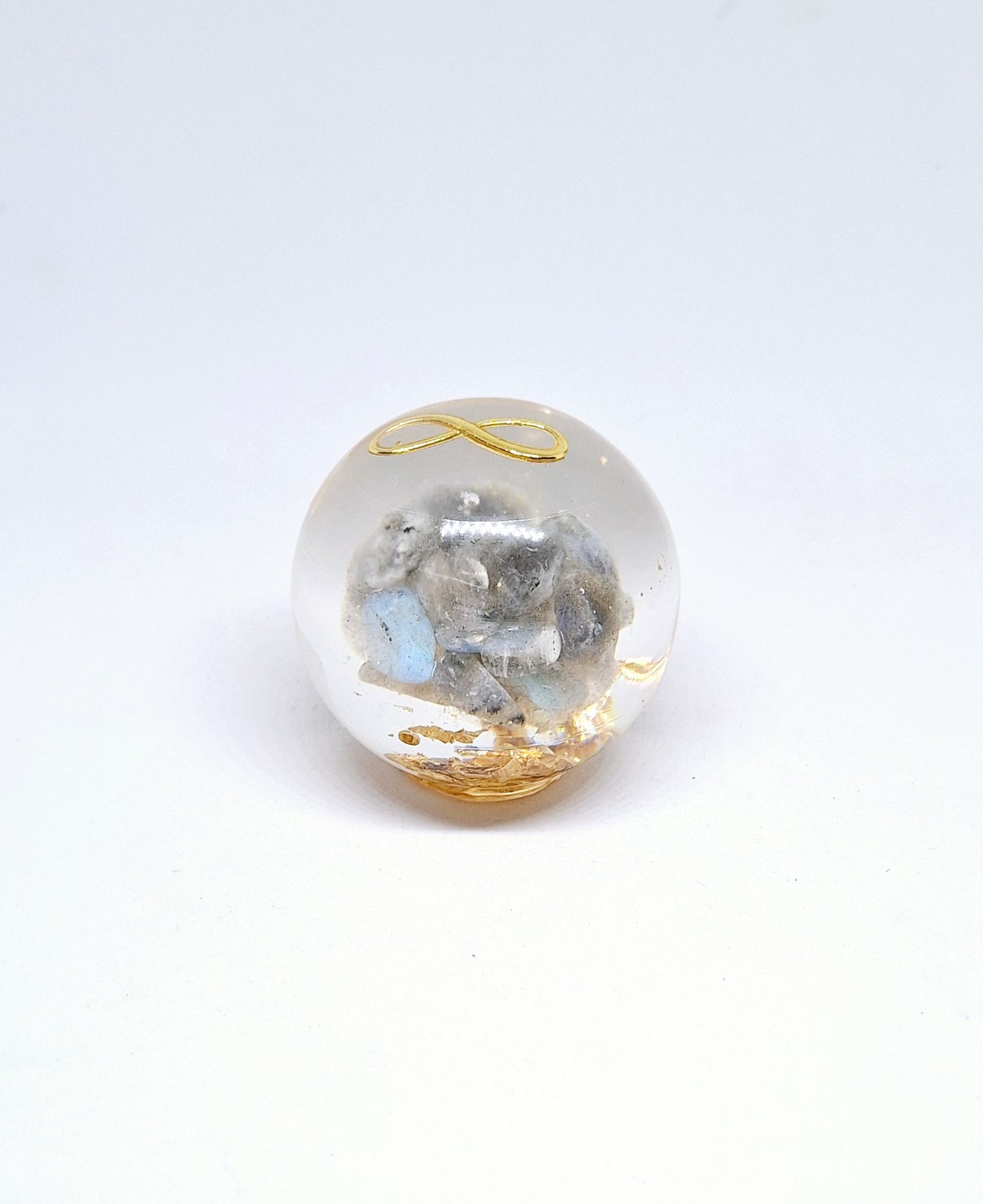 Orgonite Sphère M - Pierre de lune, infini, or