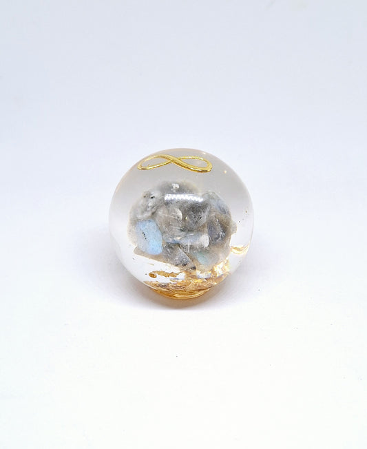 Orgonite Sphère M - Pierre de lune, infini, or