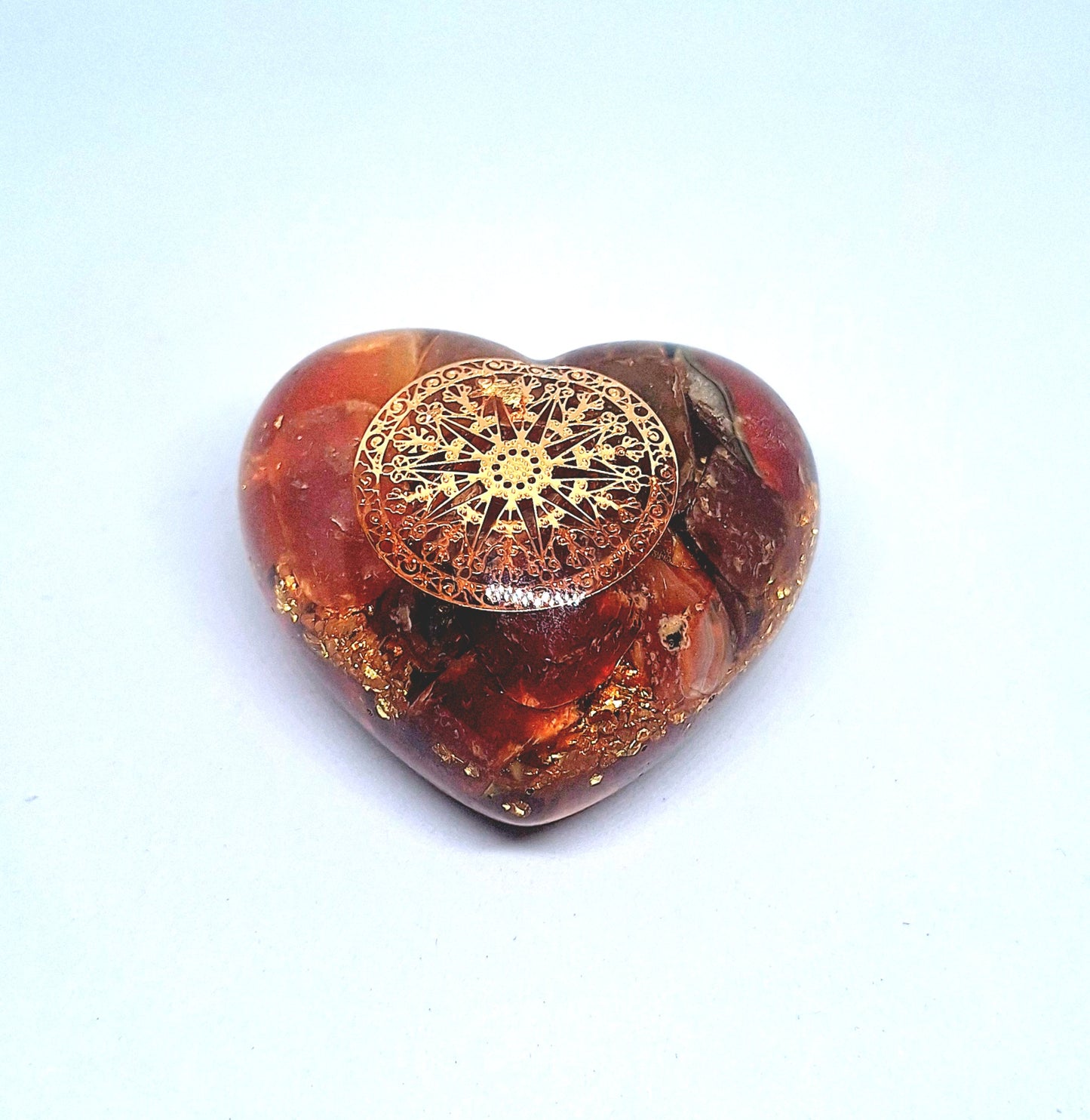 Orgonite Cœur L - Agate rouge, or, mandala ❤️