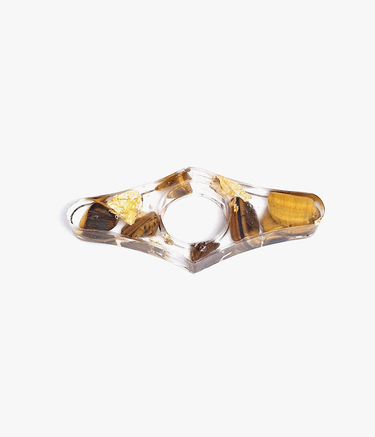 Bague de lecture orgonite - Œil de tigre, soleil, or