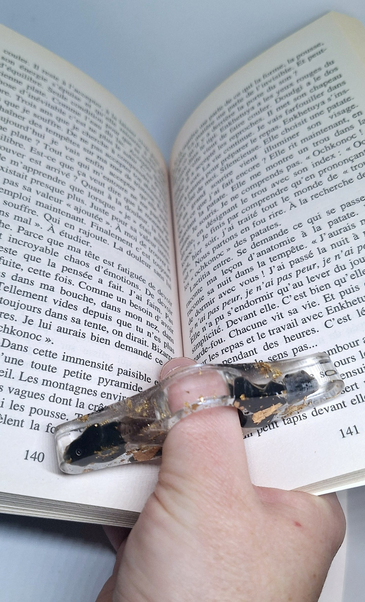 Bague de lecture orgonite - Obsidienne, soleil ou lune, or