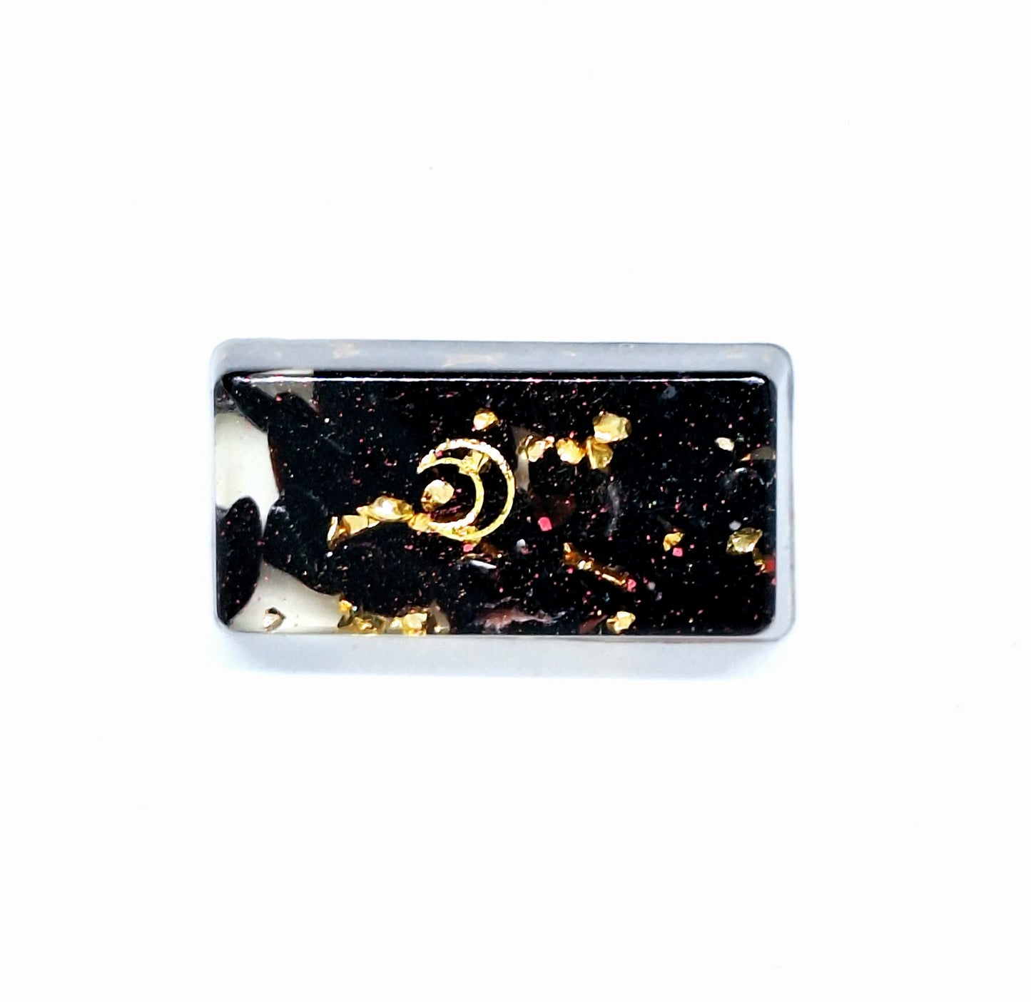 Orgonite lingot - Obsidienne, lune, acier doré
