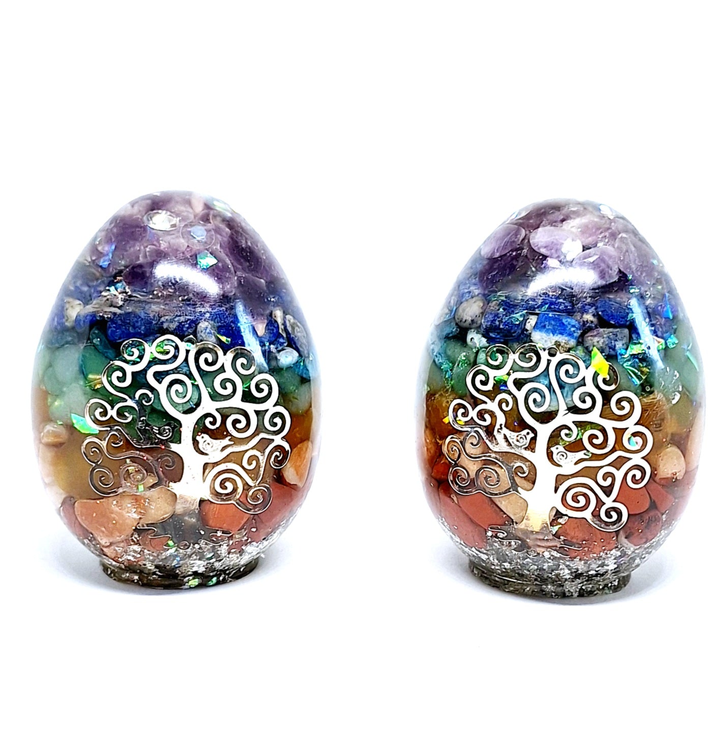 Œuf XL - Orgonite de rééquilibrage global et d'harmonisation des chakras, arbre de vie, aluminium