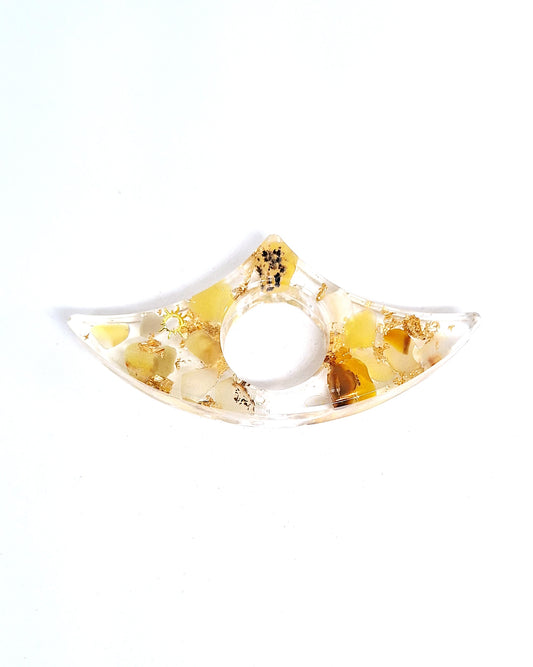 Bague de lecture orgonite Cœur - Agate jaune, soleil ou lune, or
