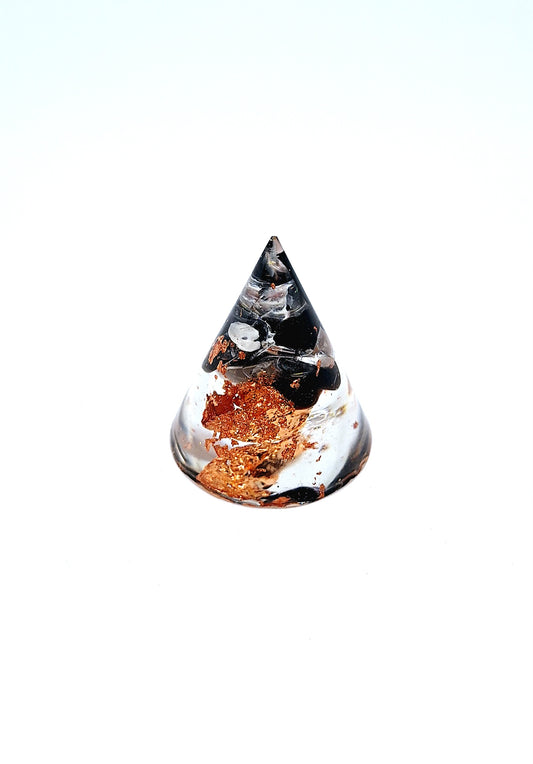 Orgonite cône M - Obsidienne, quartz, cuivre
