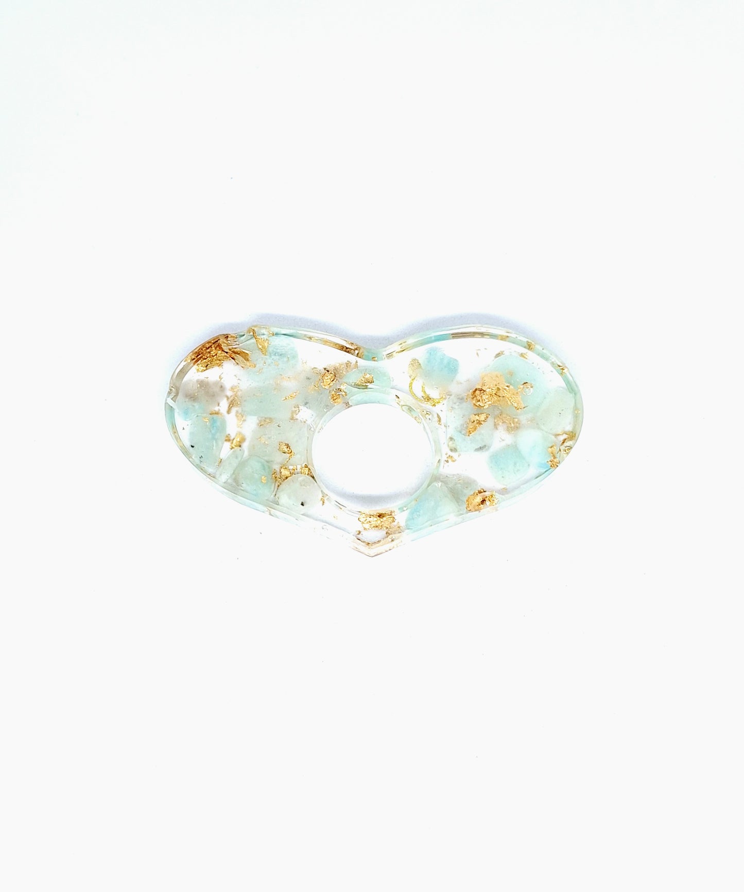 Bague de lecture orgonite Cœur - Amazonite, soleil ou lune, or