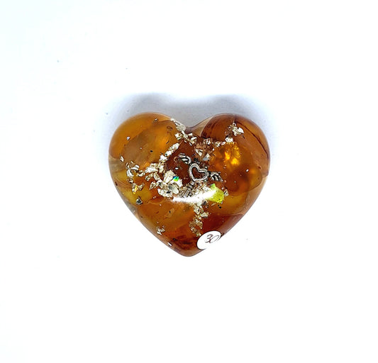 Orgonite Cœur M - Agate jaune, aluminium, clé cœur ailée