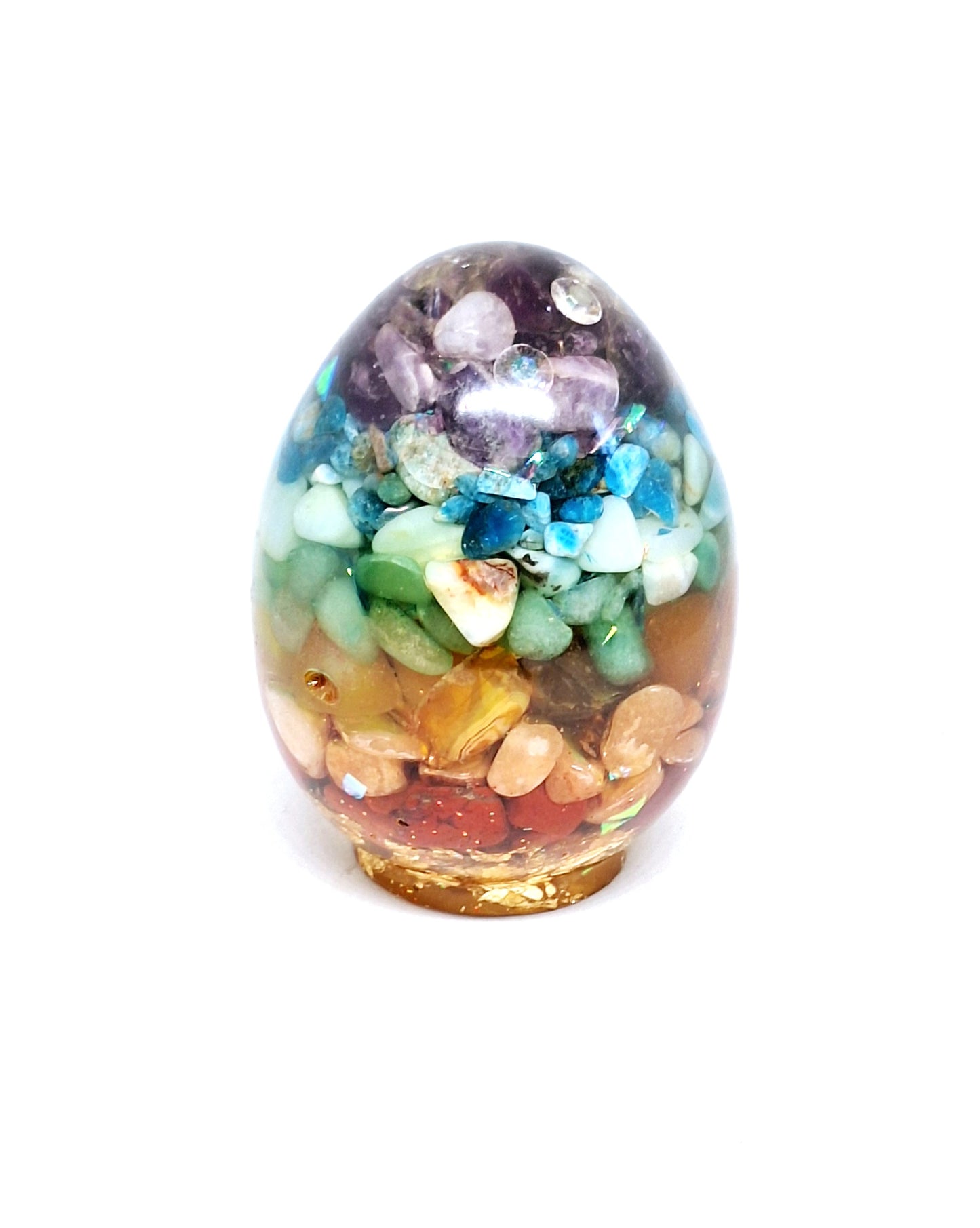 Œuf XL - Orgonite de rééquilibrage global et d'harmonisation des chakras, mandala, or