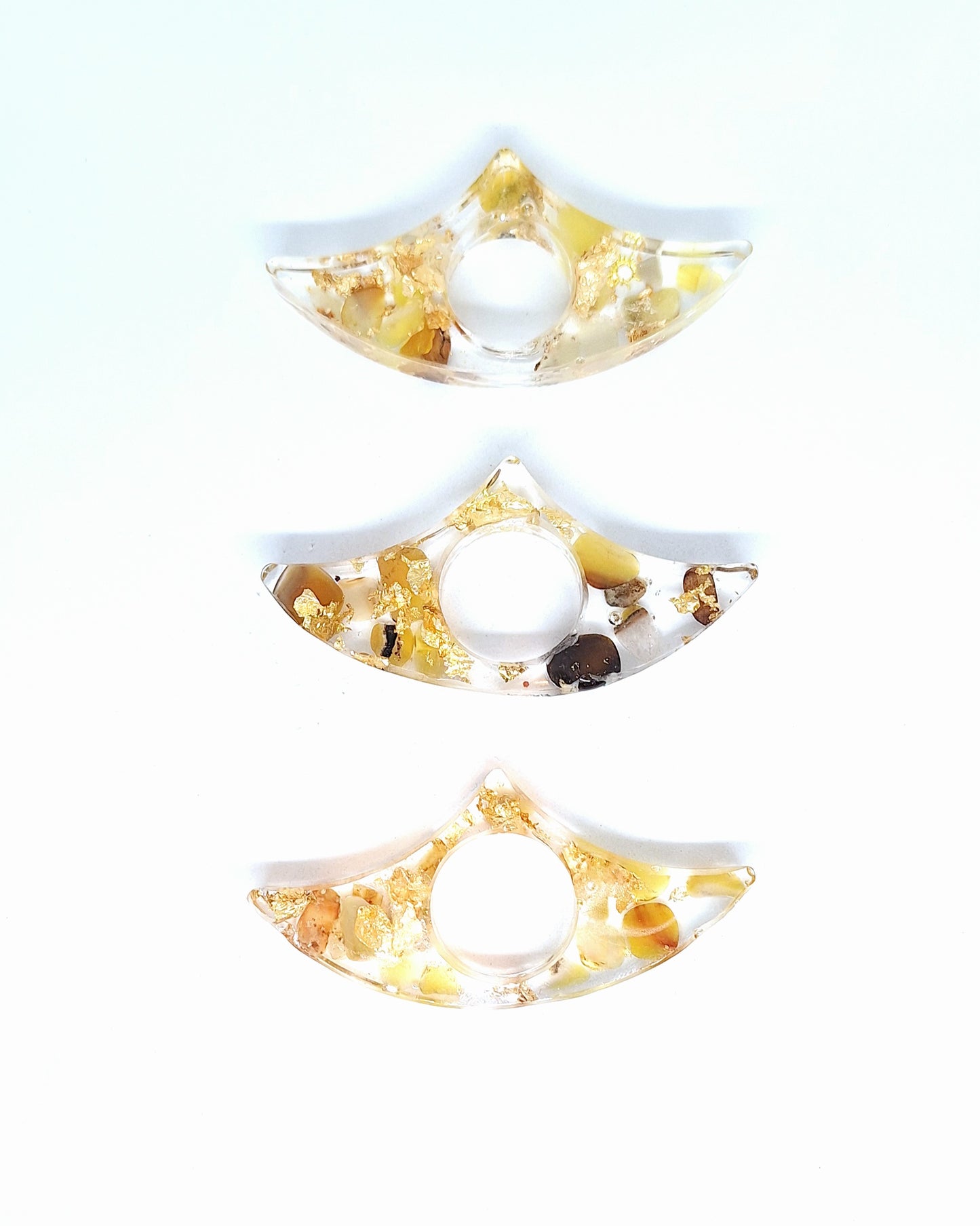 Bague de lecture orgonite Cœur - Agate jaune, soleil ou lune, or