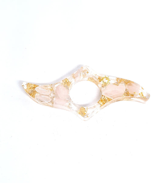 Bague de lecture orgonite - Quartz rose, soleil ou lune, or