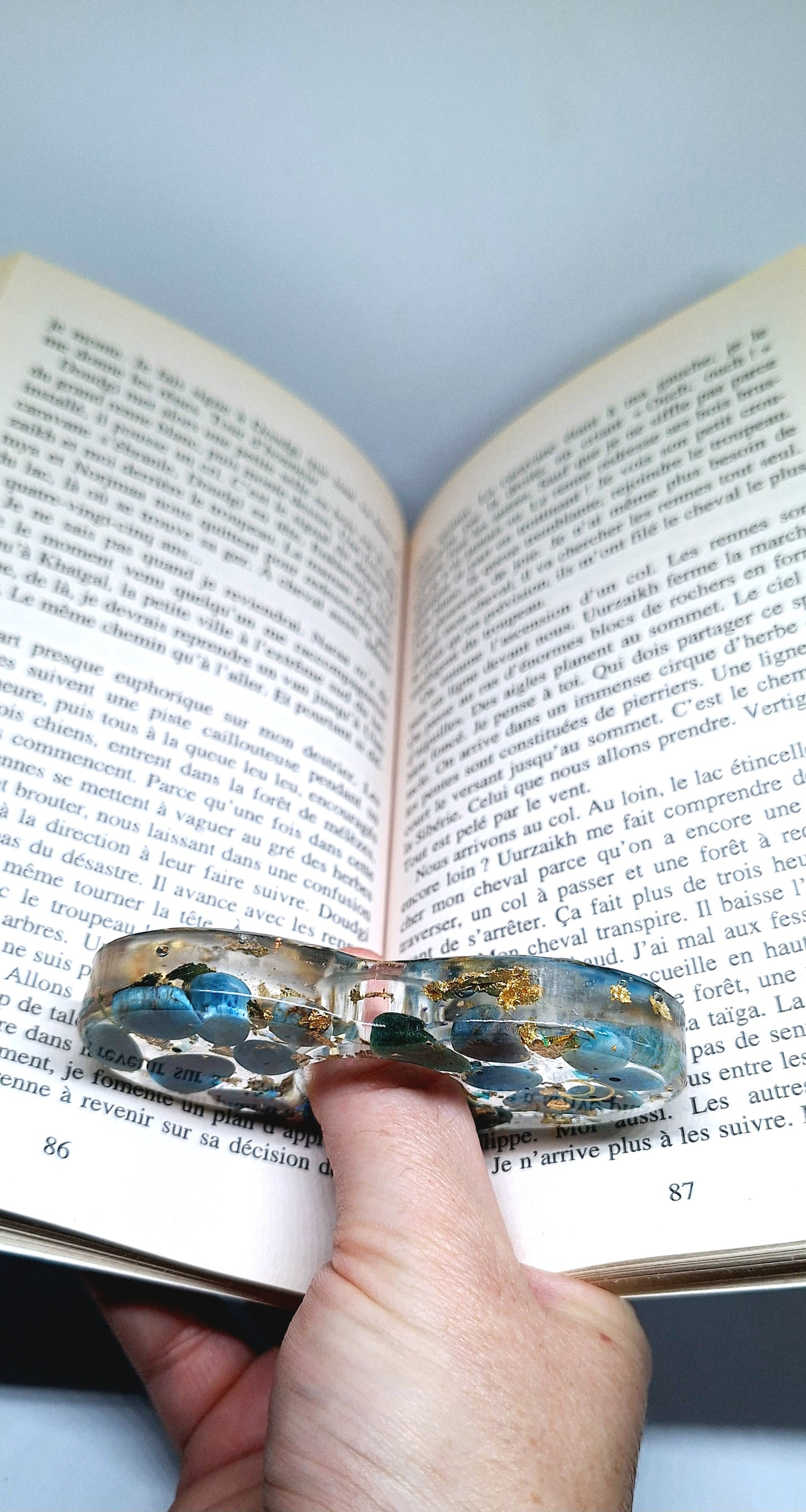Bague de lecture orgonite Cœur - Apatite, soleil ou lune, or