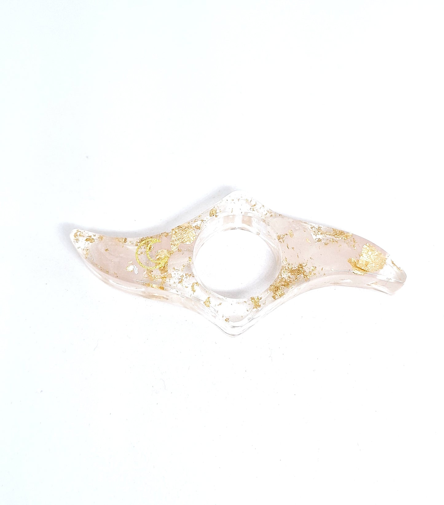 Bague de lecture orgonite - Quartz rose, soleil ou lune, or