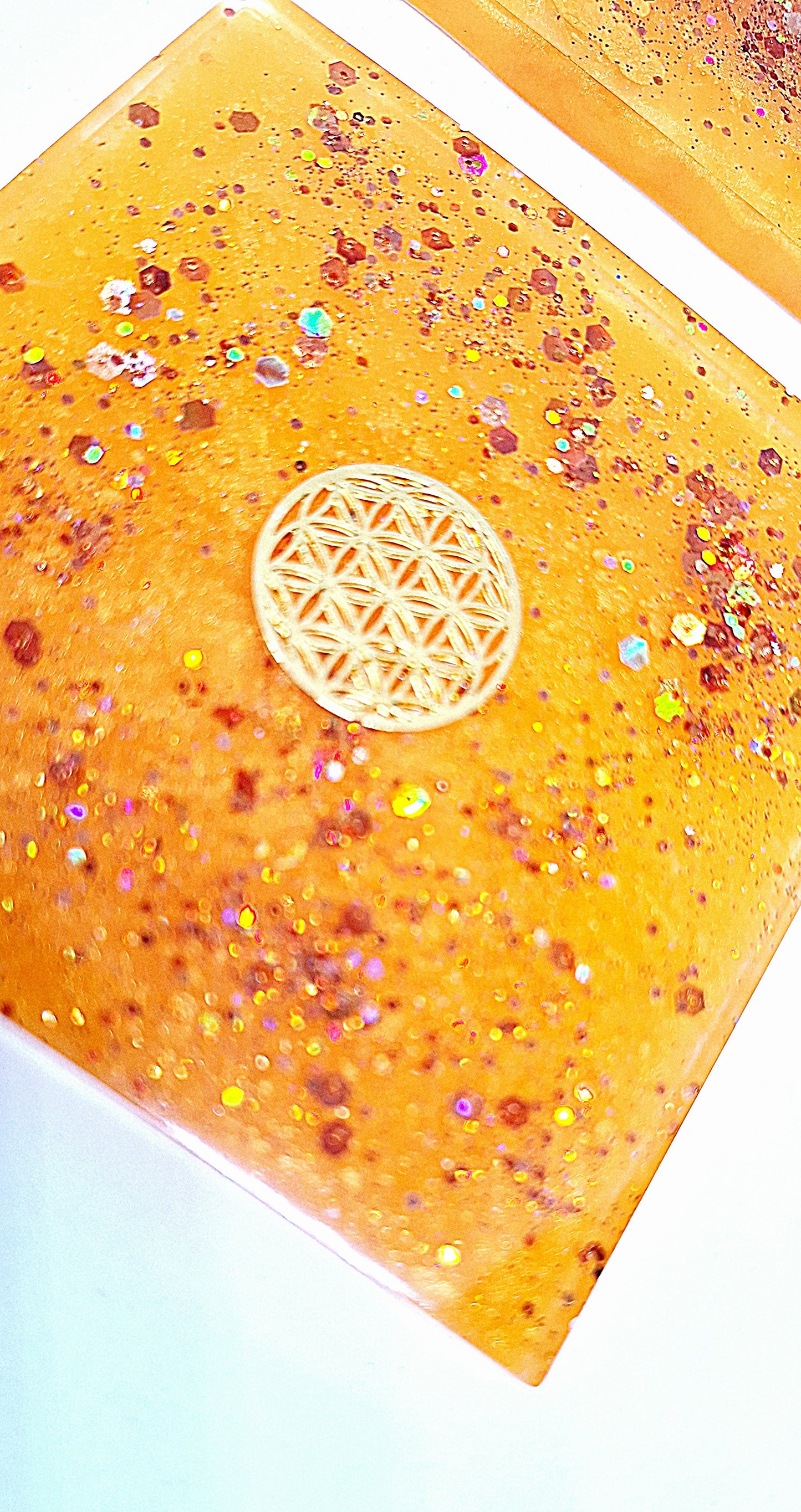 Plaque de rechargement carrée - Fleur de vie - Orange doré