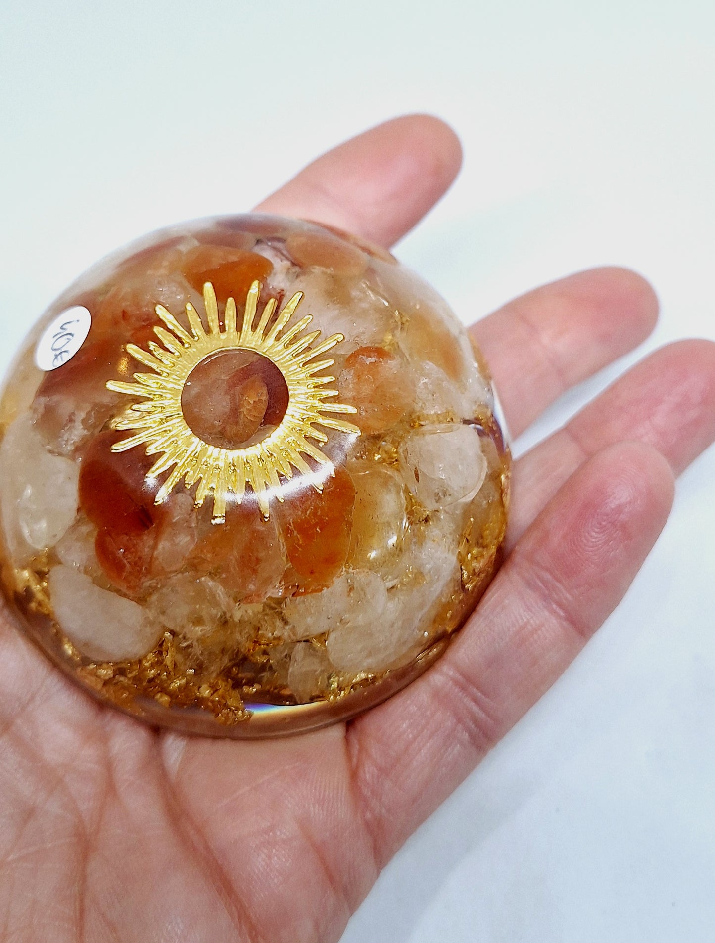 Orgonite dôme - Quartz rouge et hematoïde, soleil, or