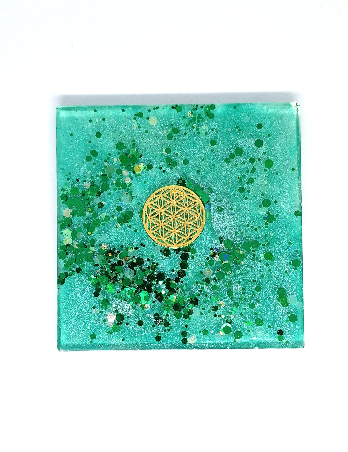 Plaque de rechargement carrée - Fleur de vie - Vert doré