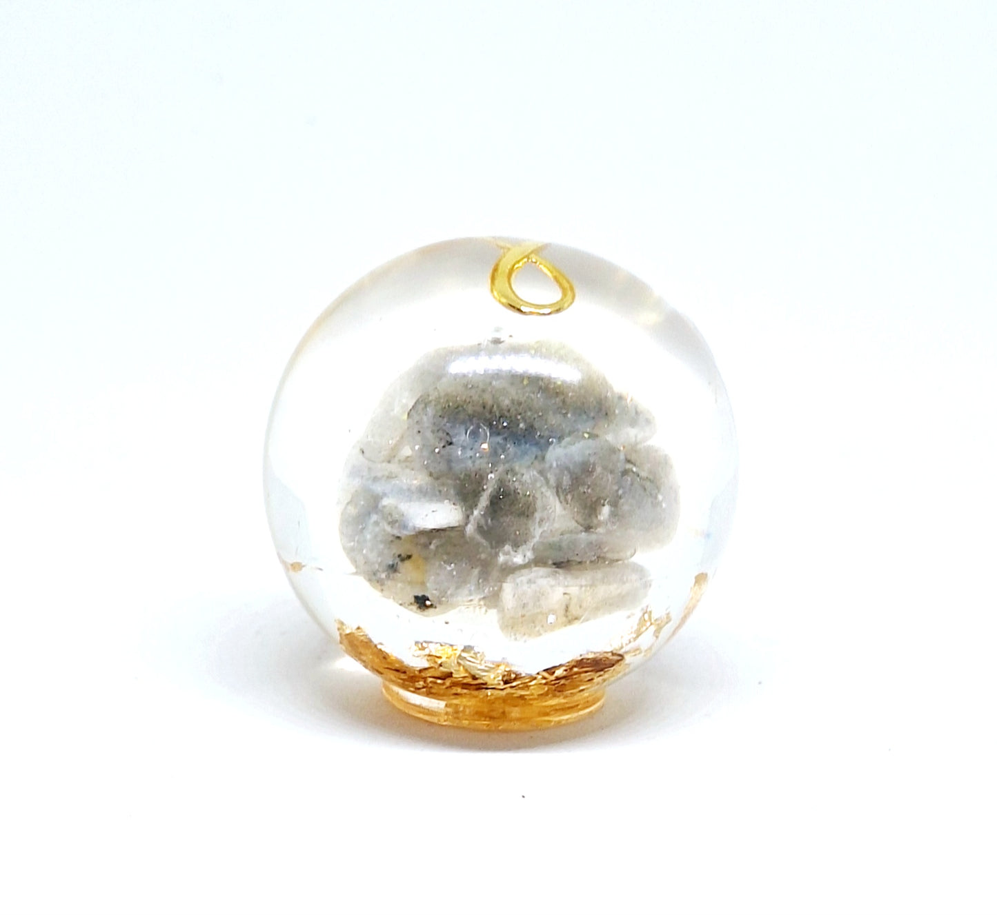 Orgonite Sphère M - Pierre de lune, infini, or