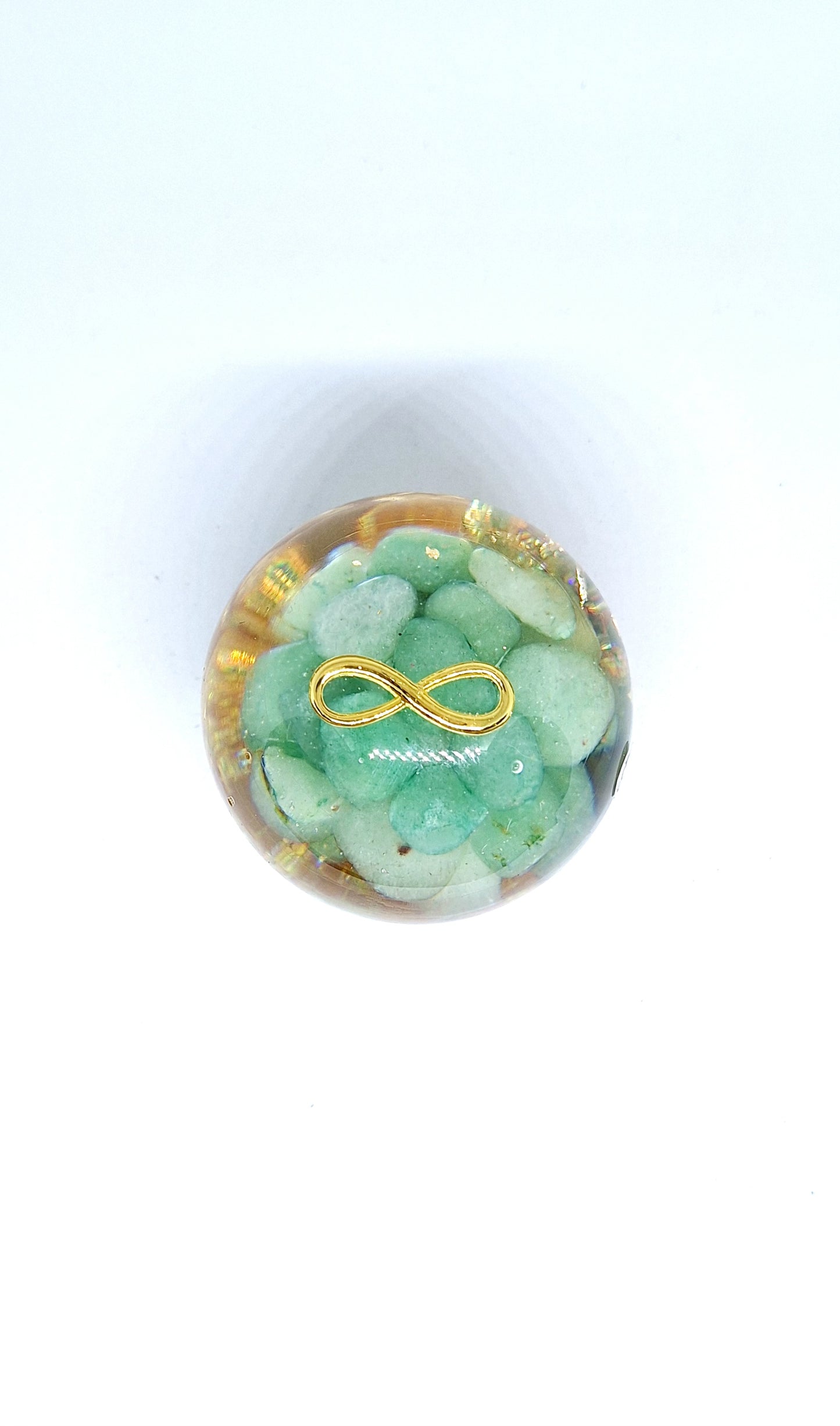 Orgonite Sphère L - Aventurine verte, infini, or