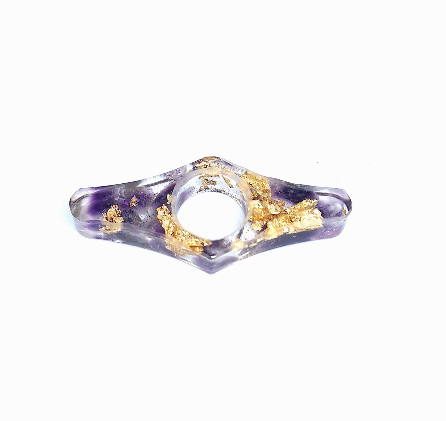 Bague de lecture orgonite - Améthyste, soleil, or