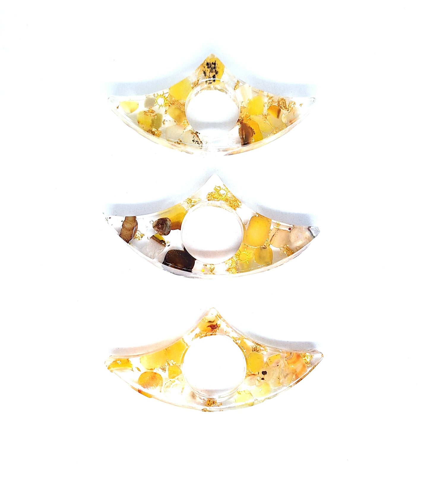 Bague de lecture orgonite Cœur - Agate jaune, soleil ou lune, or