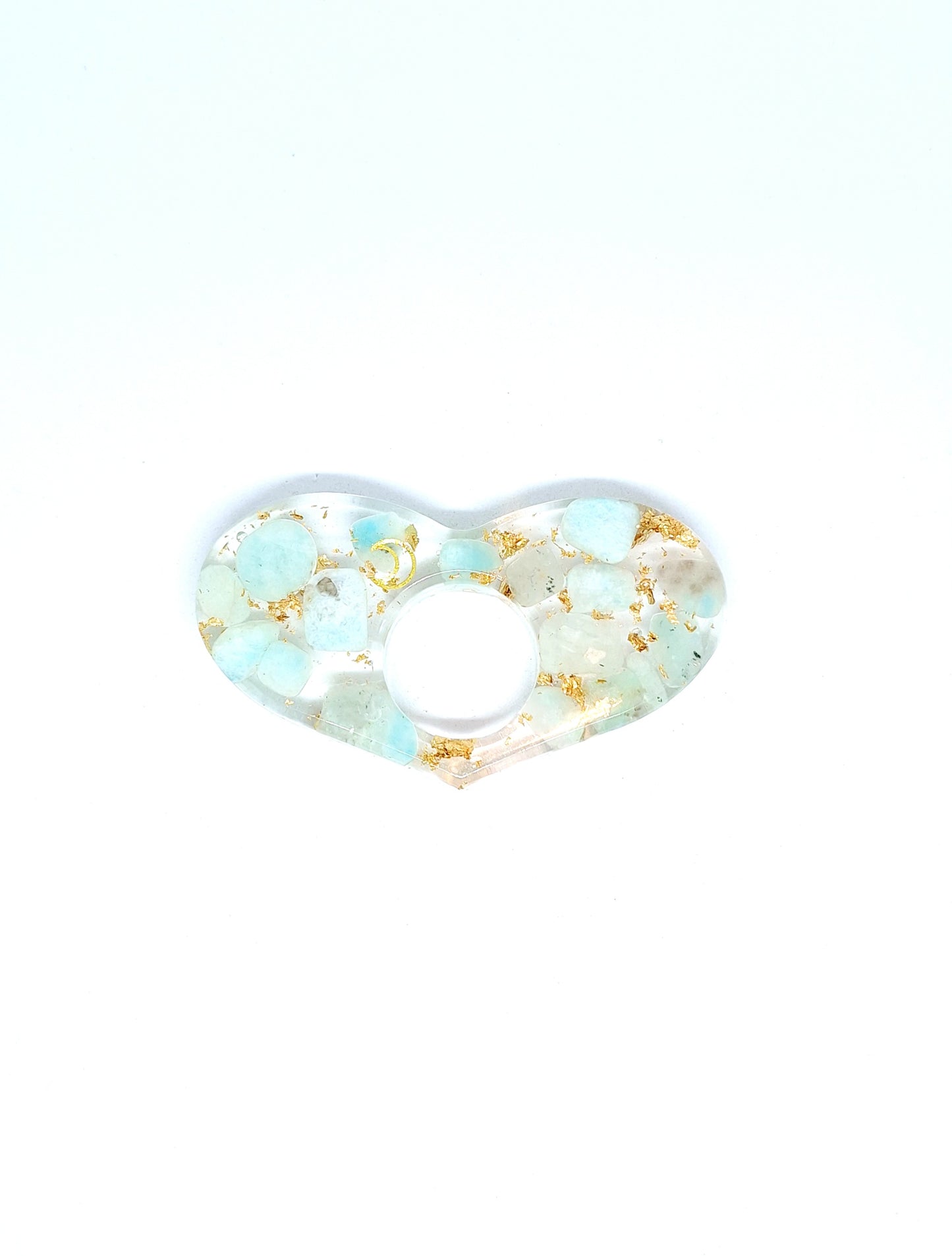 Bague de lecture orgonite Cœur - Amazonite, soleil ou lune, or
