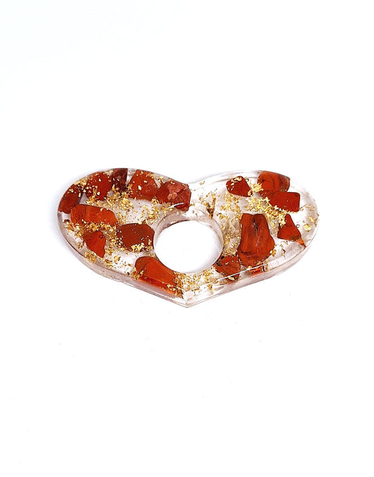 Bague de lecture orgonite Cœur - Jaspe rouge, or