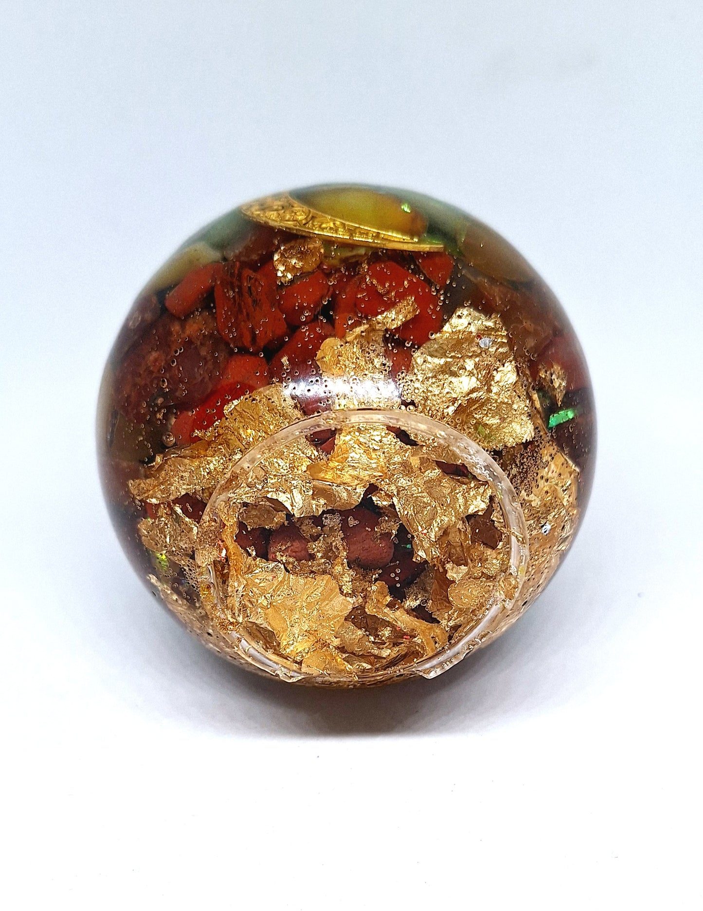 Orgonite Sphère de rééquilibrage global et d'harmonisation des chakras XL - Lune, or