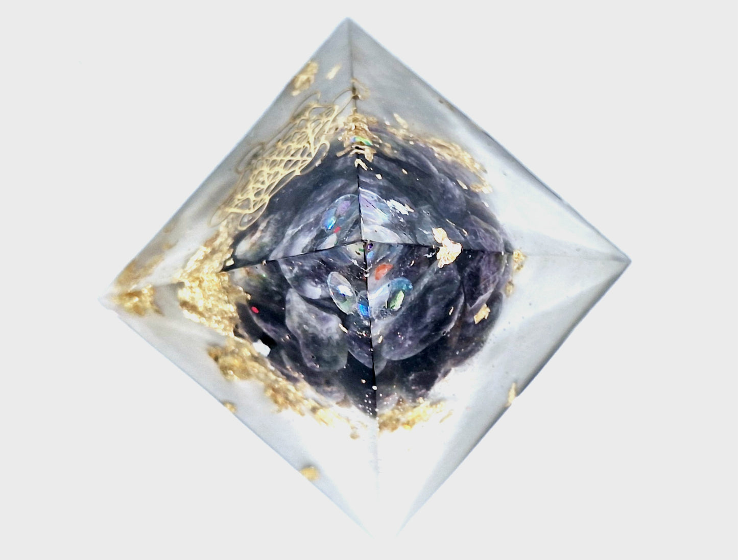 Orgonite pyramide L - Améthyste, or, Métatron 💜