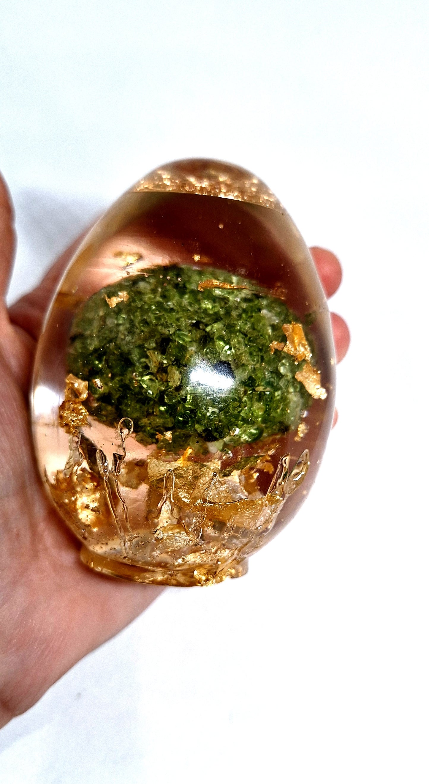Orgonite Œuf XL - Olivine, arbre de vie, or