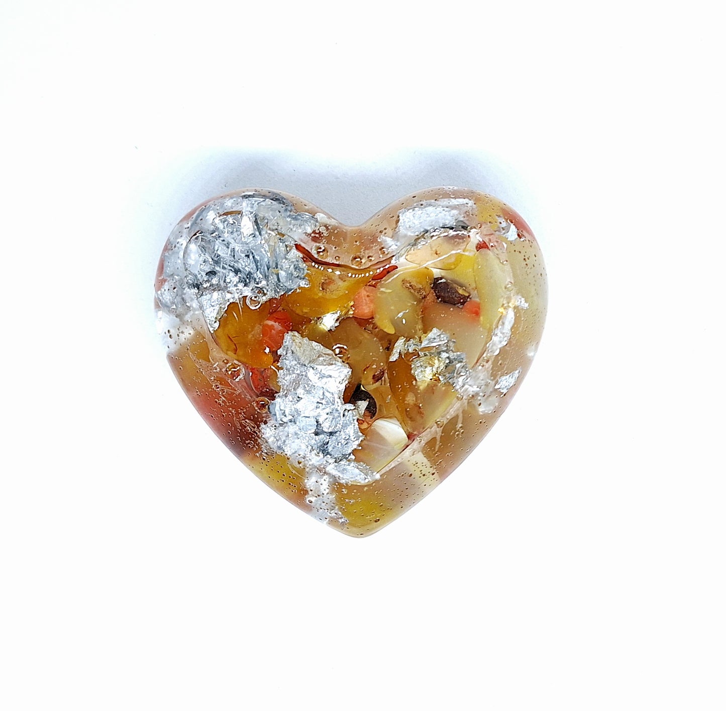 Orgonite Cœur XL - Agate jaune et jaspe rouge, aluminium, graine de vie 💛❤️
