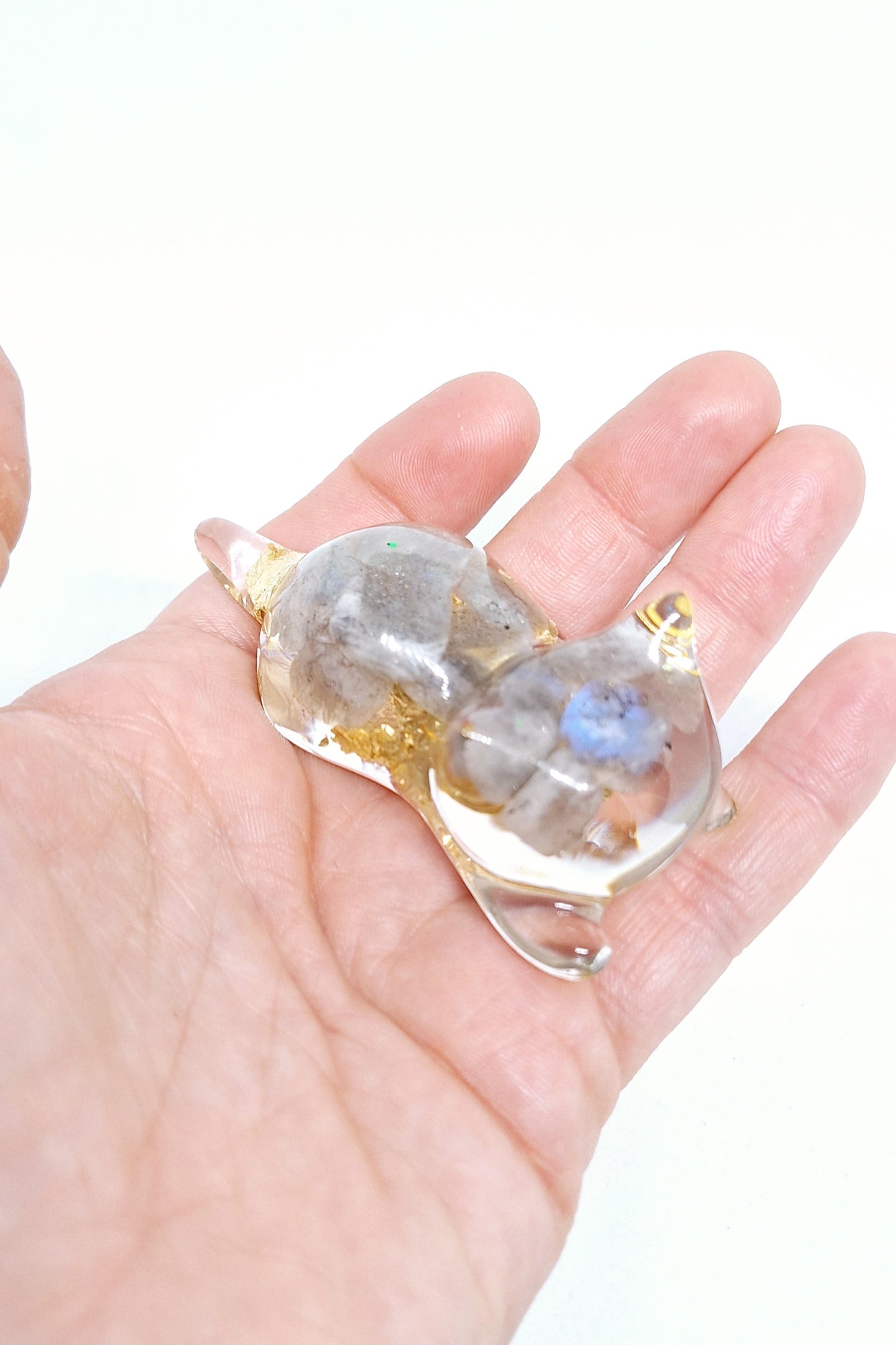 Chat orgonite Pierre de lune - Or ou Aluminium