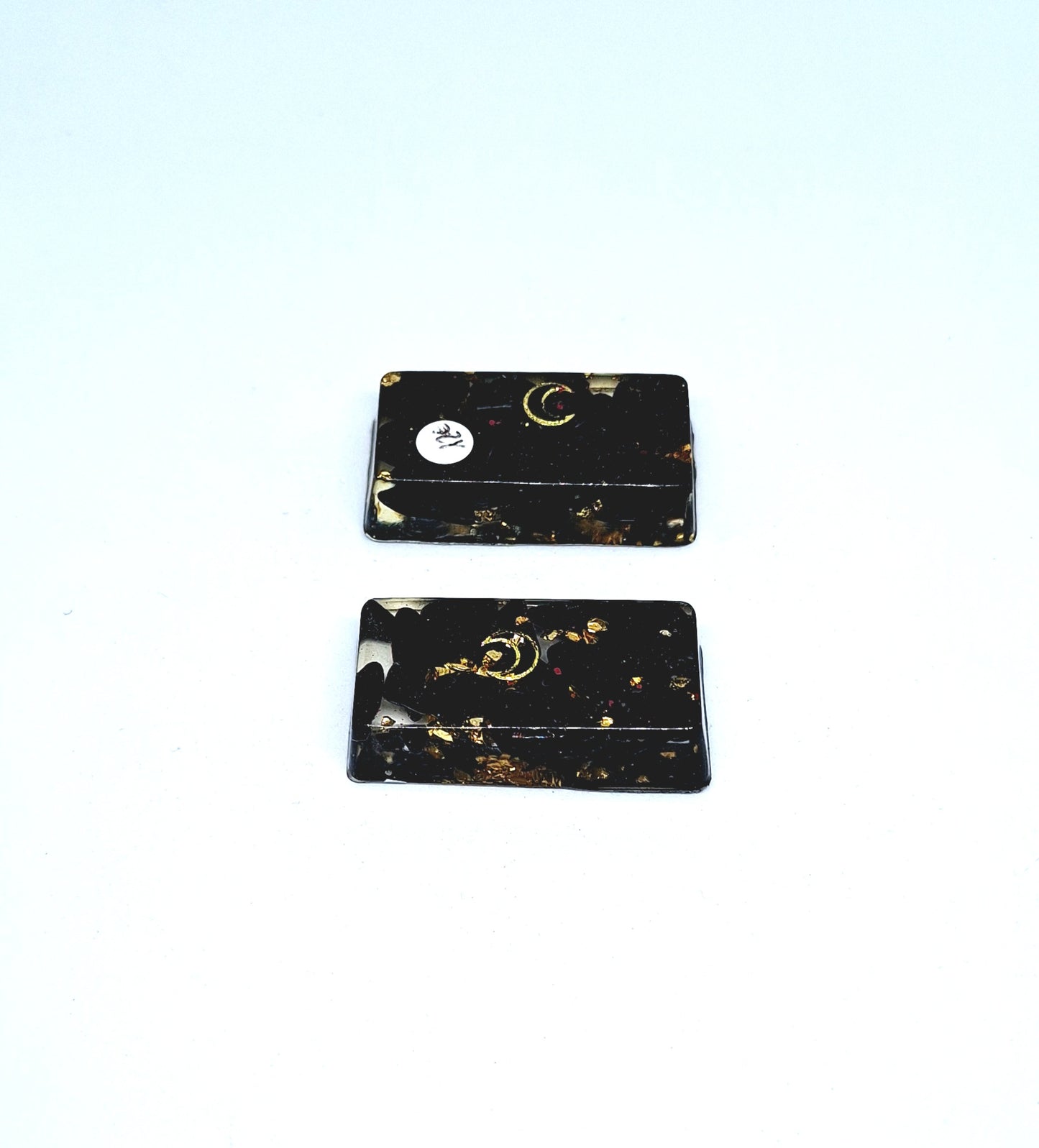 Orgonite lingot - Obsidienne, lune, acier doré