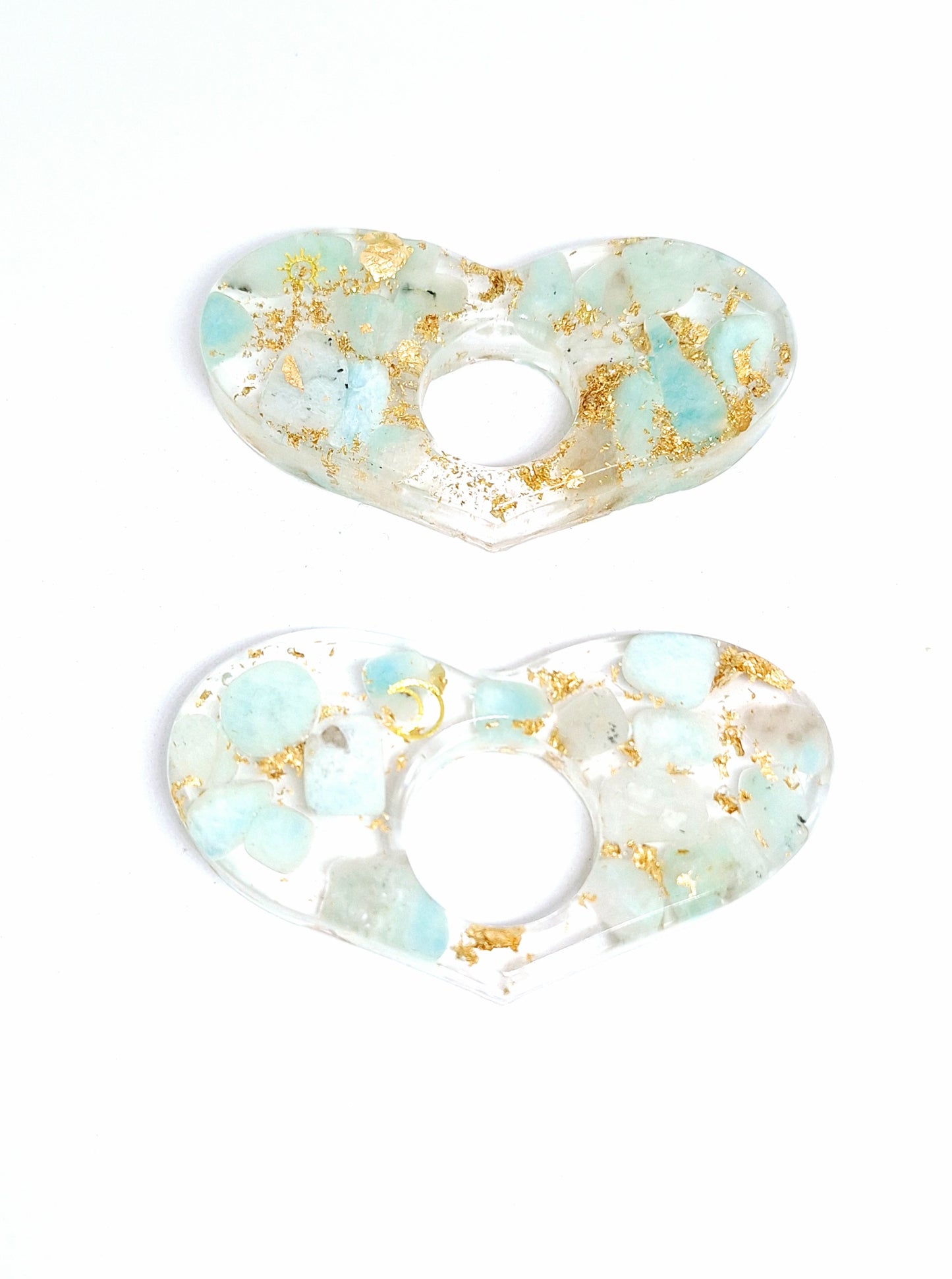 Bague de lecture orgonite Cœur - Amazonite, soleil ou lune, or