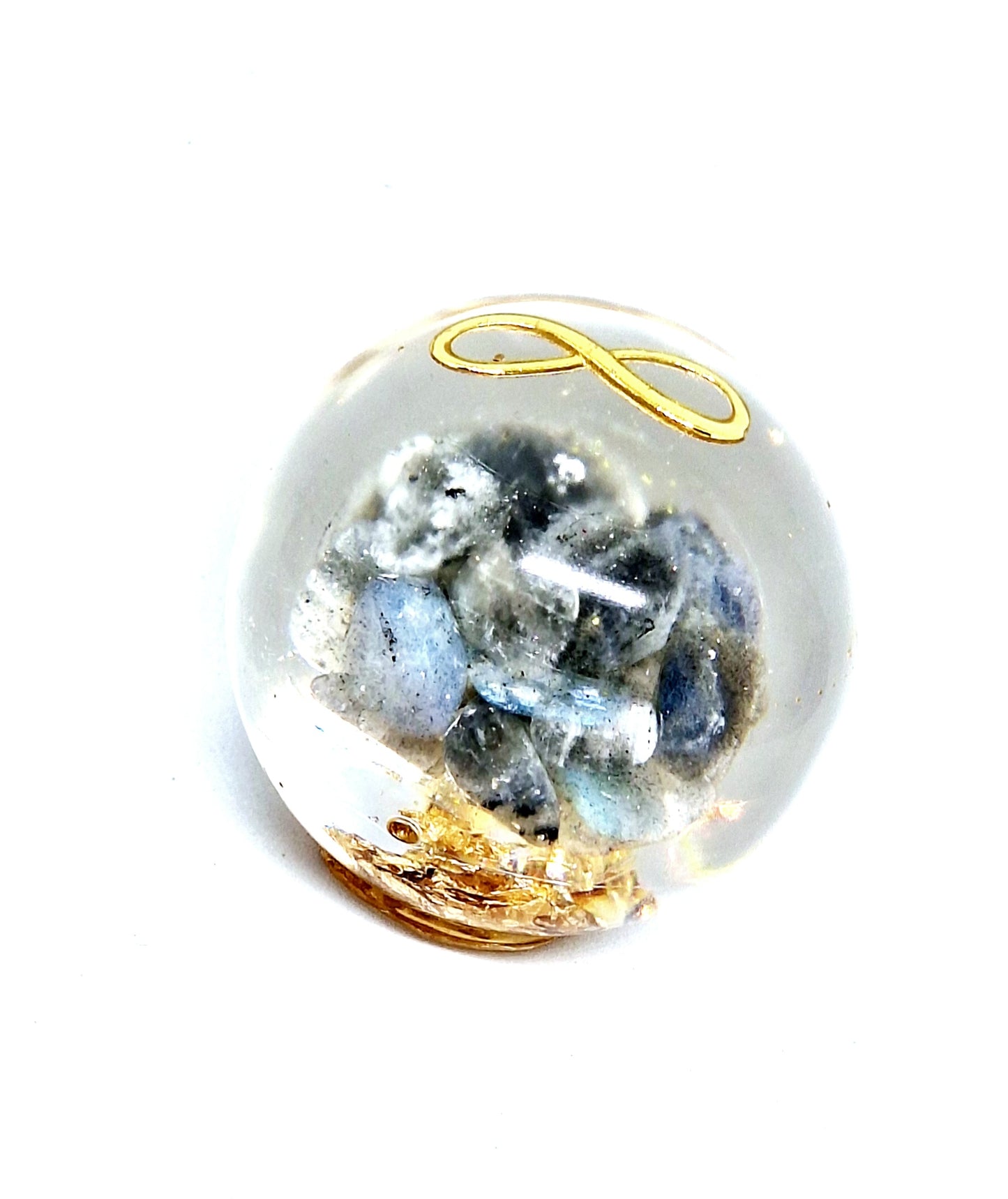 Orgonite Sphère M - Pierre de lune, infini, or