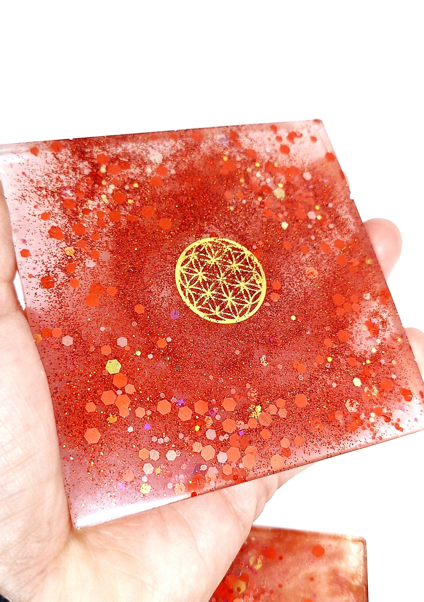 Plaque de rechargement carrée - Fleur de vie - Rouge doré
