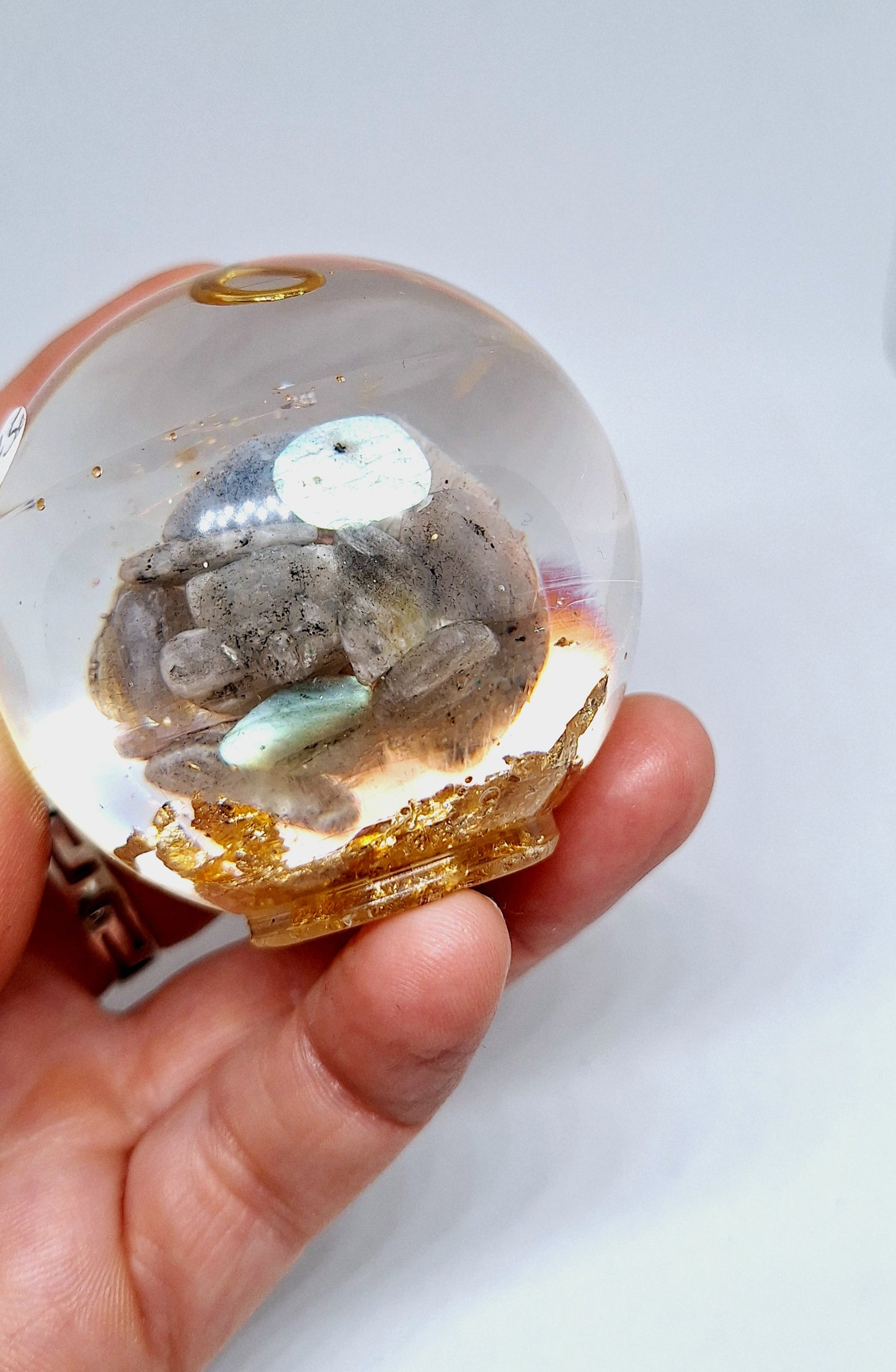 Orgonite Sphère M - Pierre de lune, infini, or
