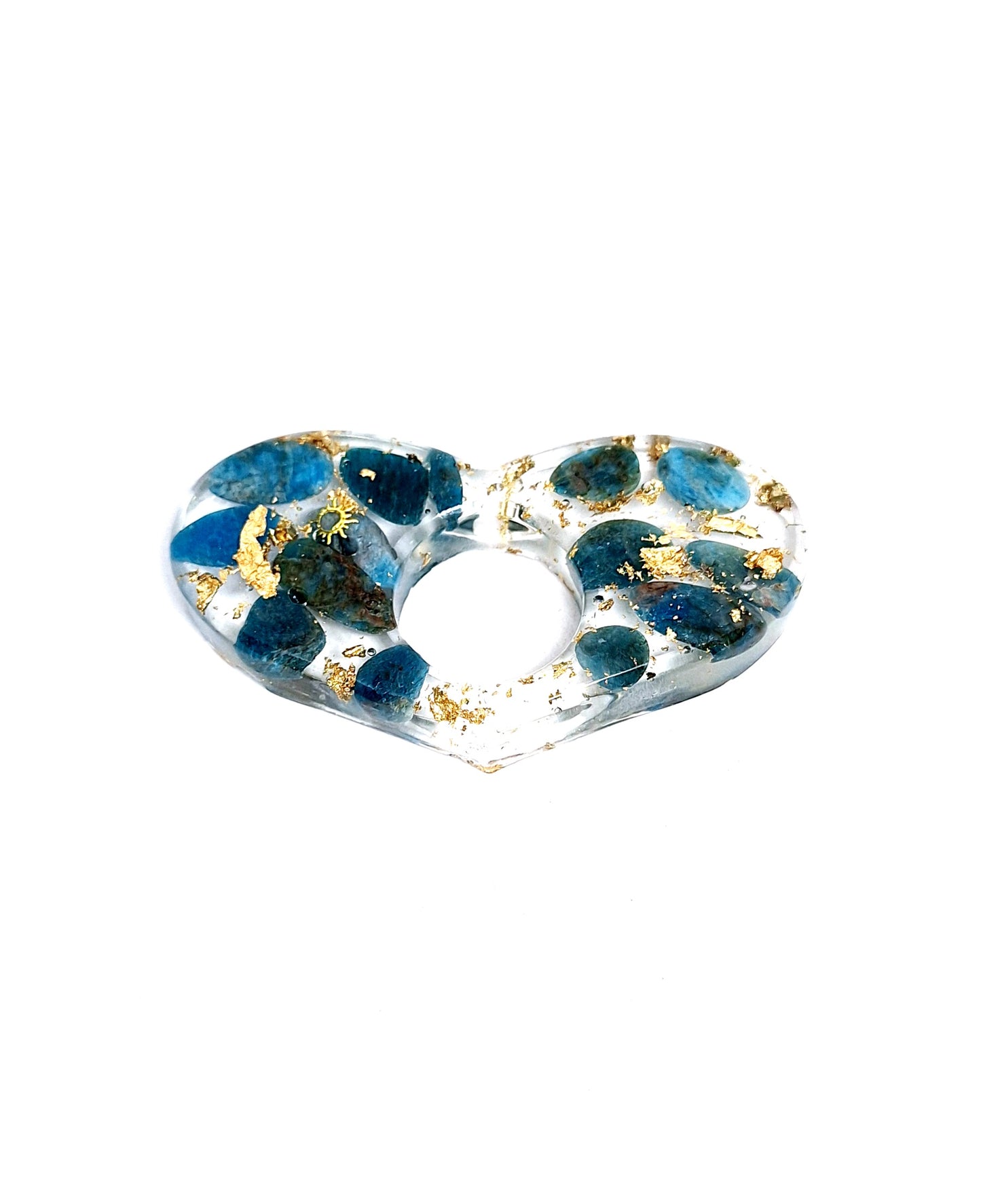 Bague de lecture orgonite Cœur - Apatite, soleil ou lune, or