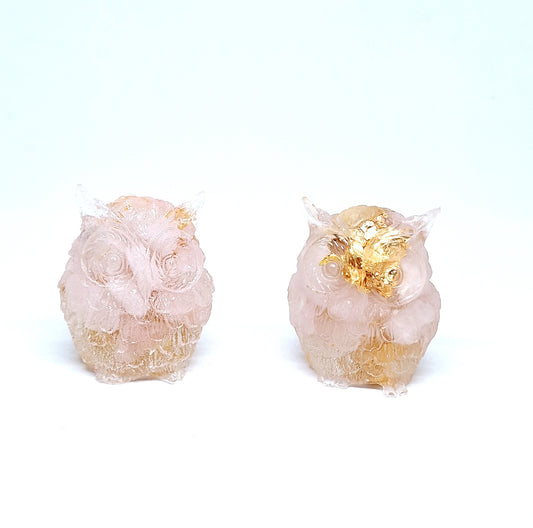 Chouette orgonite Quartz rose - Or