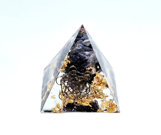 Orgonite pyramide L - Améthyste, or, Métatron 💜