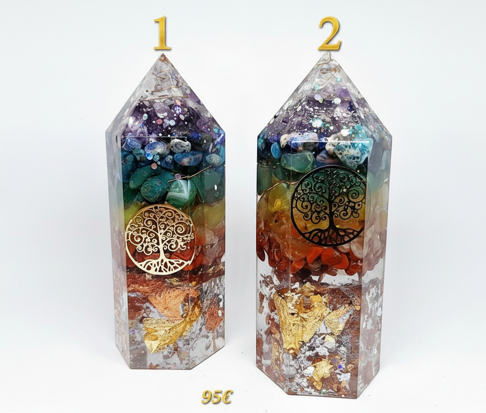 Orgonite de rééquilibrage global et d'harmonisation des chakras - Obélisque grand format, intentions de protection et de connexion