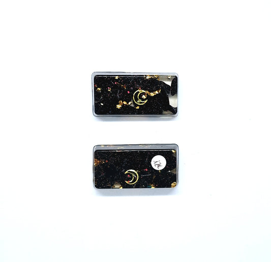 Orgonite lingot - Obsidienne, lune, acier doré