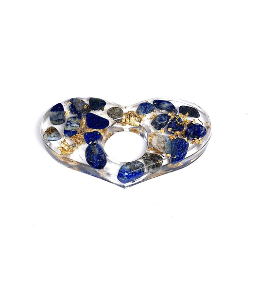 Bague de lecture orgonite Cœur - Lapis-lazuli, soleil, or