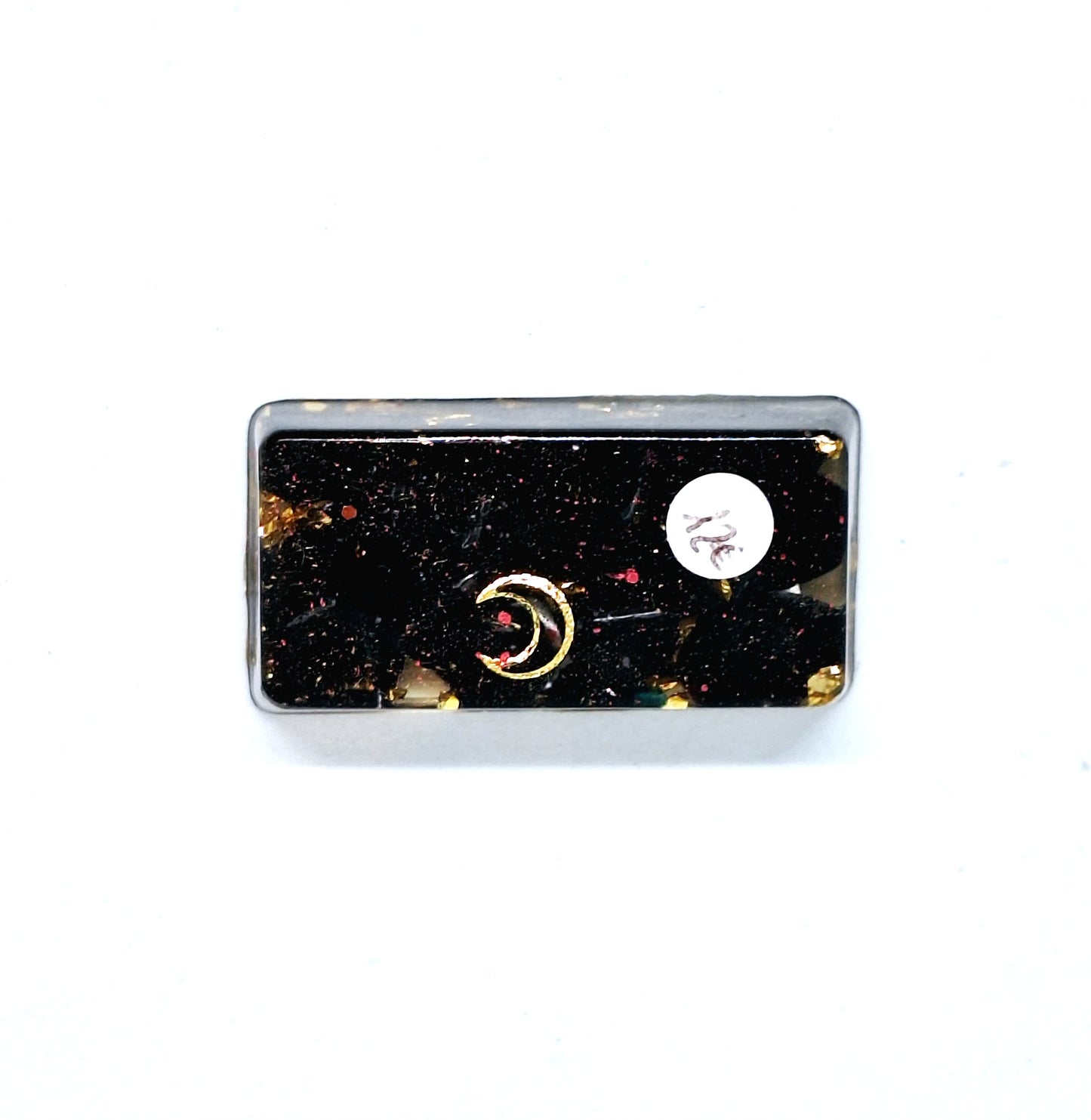 Orgonite lingot - Obsidienne, lune, acier doré